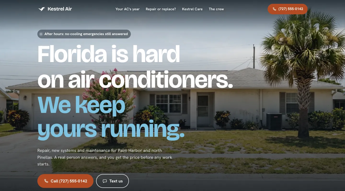 The top of a website for an air conditioning company.