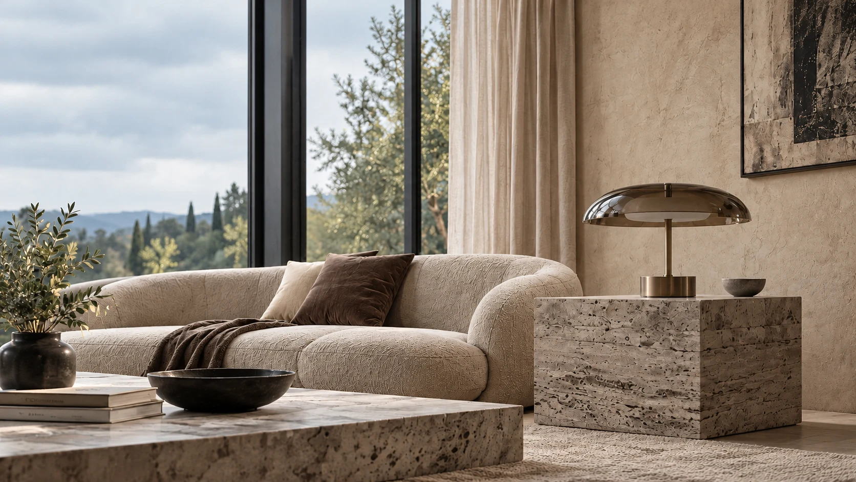 Architectural living room in daylight with an Arc 01 lamp